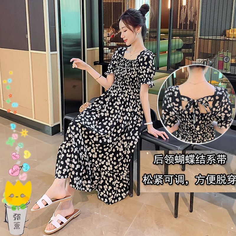 孕妇装夏装哺乳连衣裙夏季外出时尚孕妇小雏菊雪纺碎花长裙辣妈款