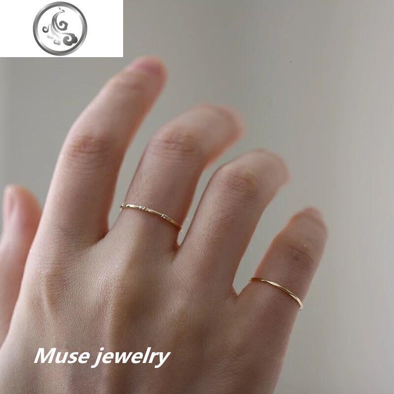 925纯银镀14k金戒指日系极简风格优雅间隔款3粒锆钻女戒尾戒指jimi