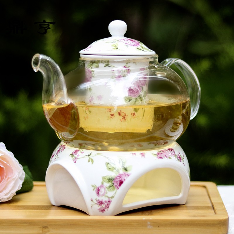 鼎亨?陶瓷玻璃花茶壶 下午茶花茶水果花茶壶耐热 蜡烛带加热底