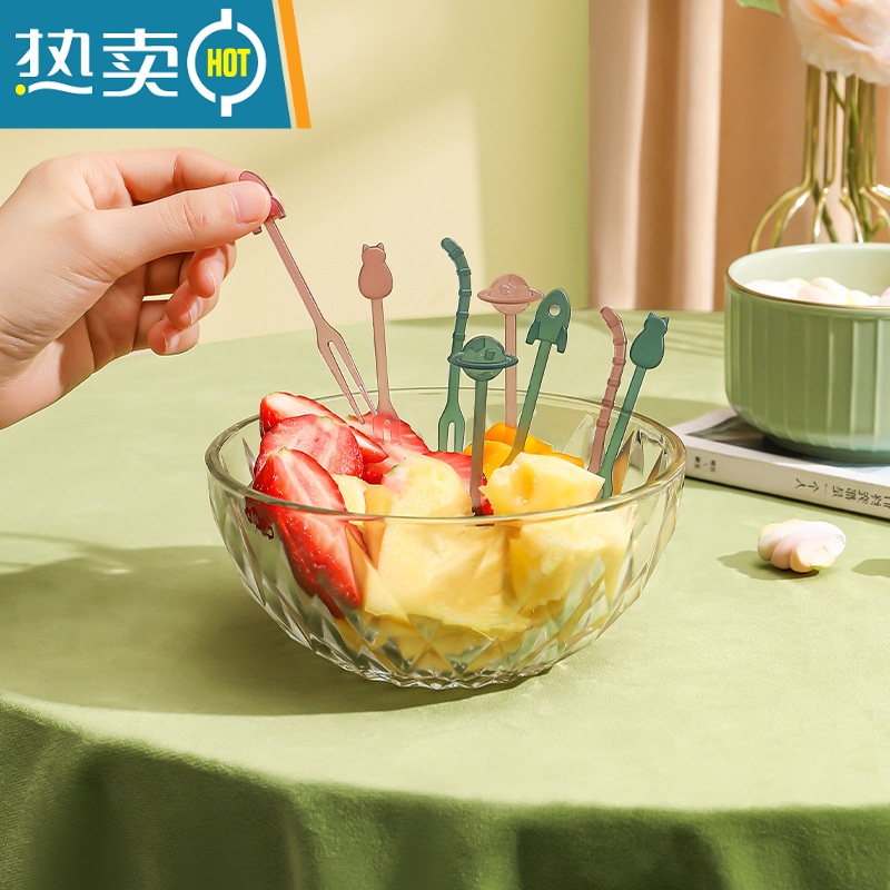 敬平水果叉套装水果签家用水果签创意水果蛋糕甜品叉点心小叉子 轻奢[蓝色]1盒装(36支)高清大图