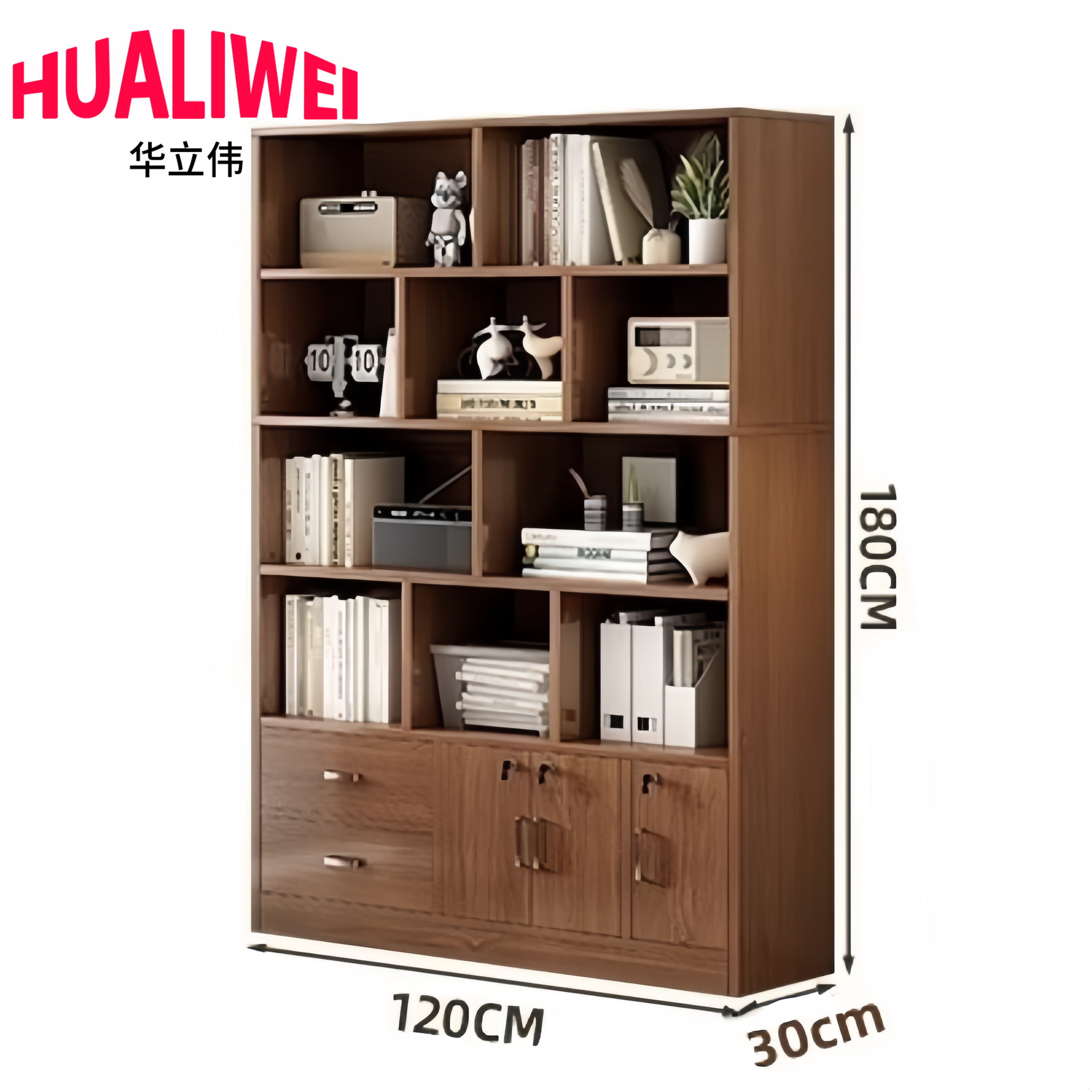 华立伟木质书柜 高180cm 台高清大图