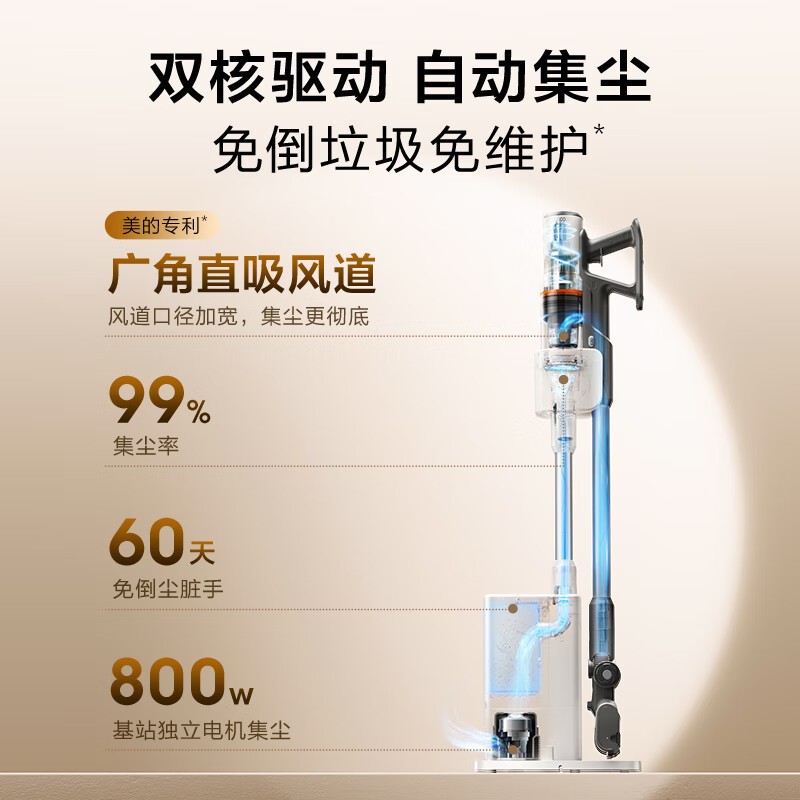 美的F10station无线手持吸尘器微电脑控制自动清扫三吸头尘袋设计轻至1.8kg高清大图