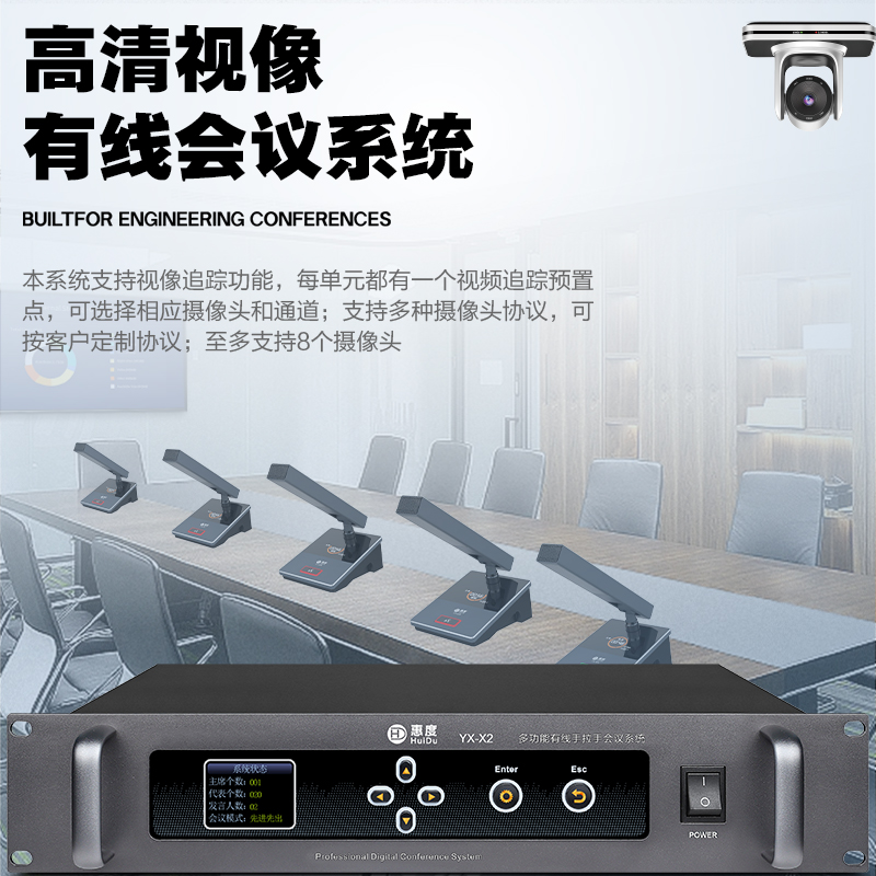 惠度(HuiDu)YX-X2C有线手拉手会议麦克风系统视频跟踪智能高保真抗干扰电容鹅颈话筒主席麦高清大图