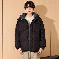 唐狮2024冬季新款情侣羽绒服连帽短款撞色面包服韩系休闲厚外套潮_000 M 男款黑色