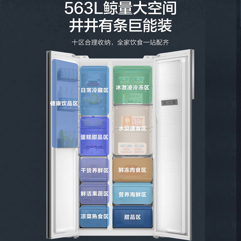 海尔元力白BCD-563WLHSS14WWU1 563升对开门冰箱自动除霜彩晶面板一级能效变频电脑控温三口之家高清大图