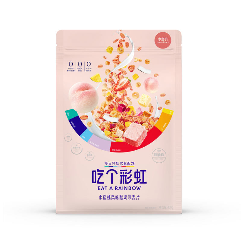 五谷磨房 吃个彩虹水果麦片风味酸奶坚果麦片即食零食代餐 水蜜桃风味酸奶燕麦片400g