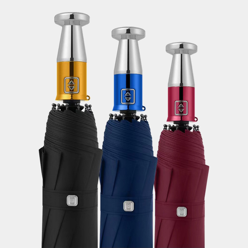 红叶三折自动破窗伞 全自动破窗雨伞男女10骨黑胶加固加大号双人晴雨两用遮阳伞 颜色随机-W3500