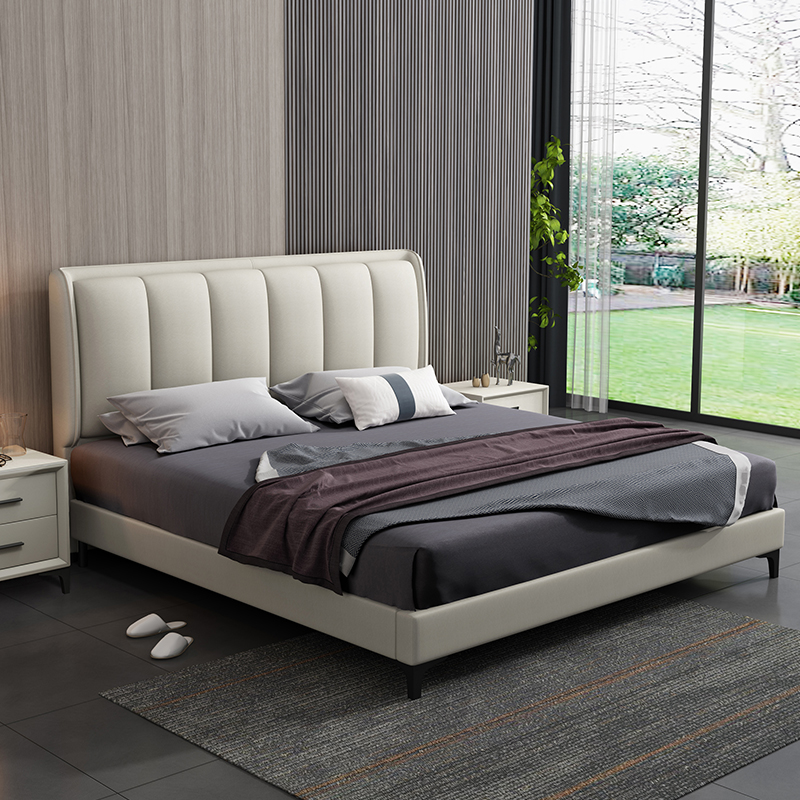 奶油风布艺床科技布床网红轻奢婚床主卧室家用实木双人床现代简约高清大图