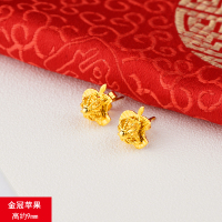 越南沙金小耳钉耳环女仿真24k镀黄金防过敏耳棒女士饰品久不掉色 金冠苹果