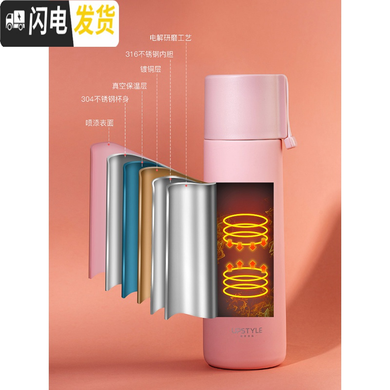 三维工匠简约保温杯男500大容量便携清新森系可爱韩版水杯子瓶i [茶水分离-316不锈钢]暗礁红400☆一杯两盖