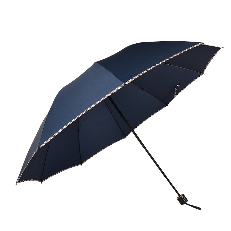 米奇喵雨伞三折叠双人10骨男女黑胶晴雨两用商务64*10k藏青