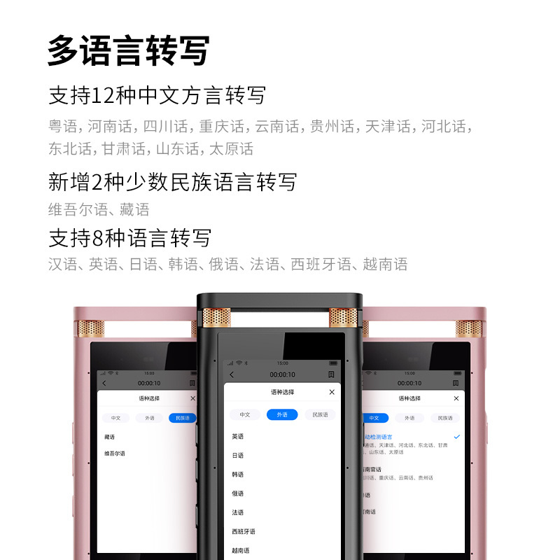 科大讯飞 智能录音笔SR701 实时录音转文字中英翻译 高清降噪触屏远场录音设备 32G+云存储 玫瑰金