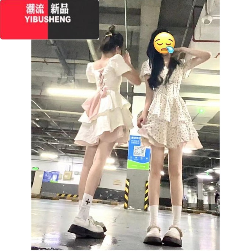 YIBUSHENG法式仙女蝴蝶结连衣裙女季高级感气质蓬蓬公主裙收腰小个子短裙高清大图