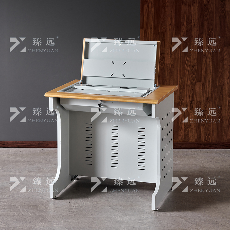 臻远 ZY4012416 隐藏式翻转电脑桌培训桌办公桌B款单人位高清大图