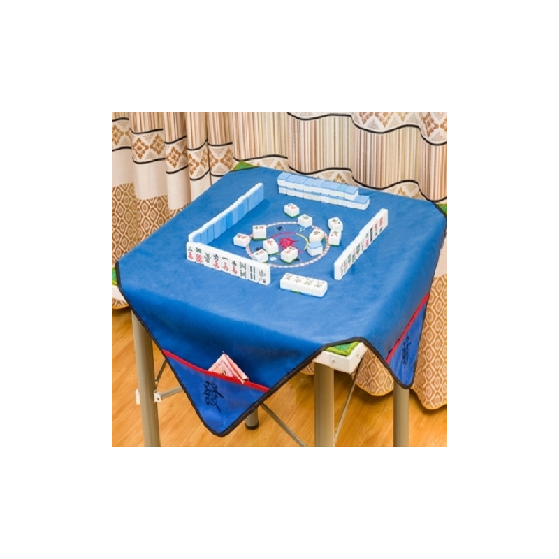 消音麻将桌垫大号带兜麻将布麻将桌布垫加厚刺绣麻将垫兰色发财默认