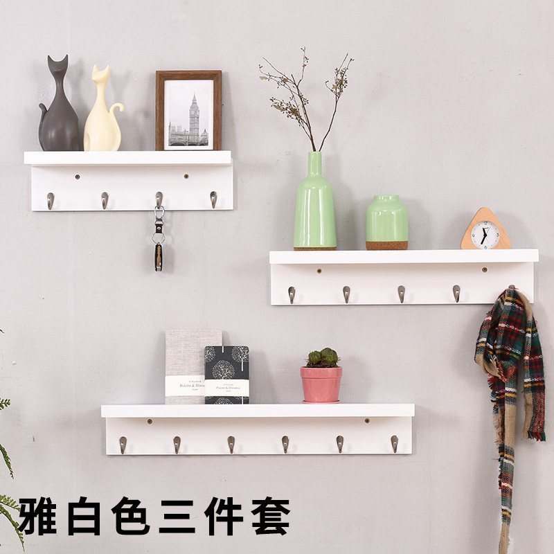 汐岩创意衣帽架壁挂实木家用简约经济型衣架子玄关衣架卧室墙上挂衣架 雅白色4钩5钩6钩三件套
