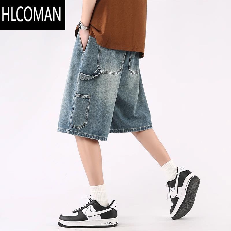 HLCOMAN牛仔短裤男夏季高街潮牌2025新款休闲潮流五分裤宽松大码阔腿裤子图片