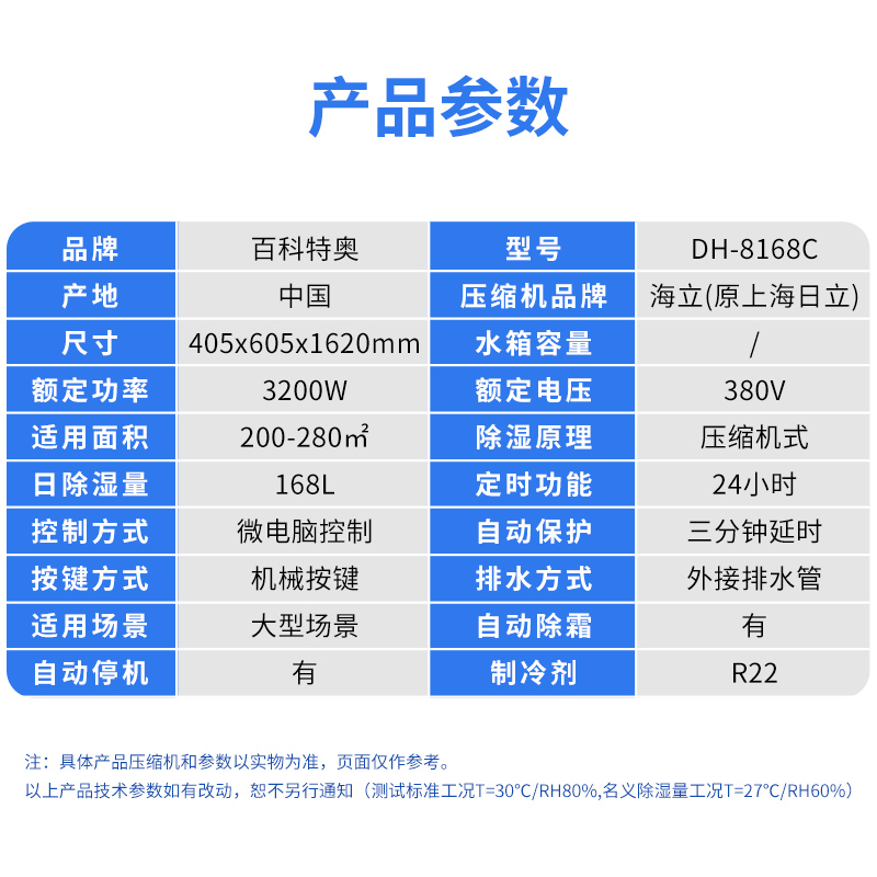 百科特奥DH-8168C彩屏型工业除湿机 工厂酒店地下室商场大功率方超抽湿器高清大图