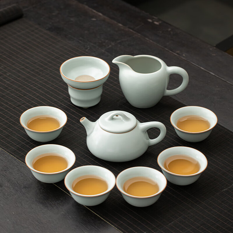 苏氏陶瓷/SUSHI CERAMICS J1036 汝窑石瓢壶茶具套装 (单位:套)高清大图