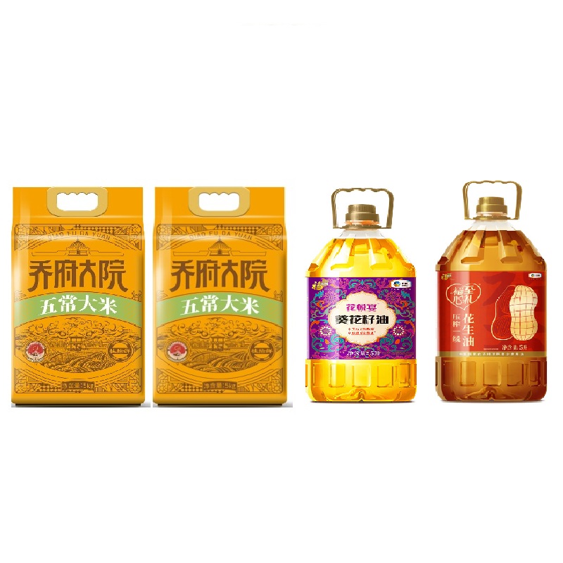 福临门花悦宴葵花籽油5L*福临门福至心礼花生油5L*乔府大院 五常大米 贵拾鲜定制 5KG*2 4件套餐