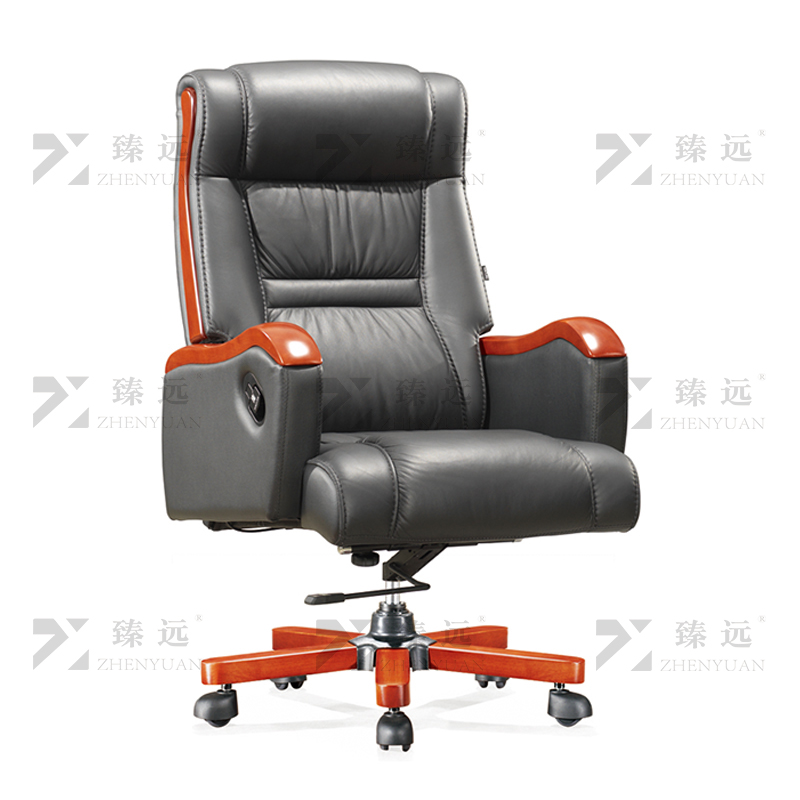 臻远ZY-7570办公中班椅老板椅办公皮椅升降转椅电脑椅 黑牛皮