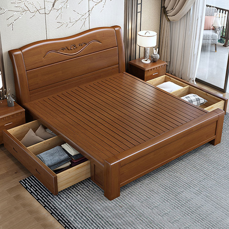 臻远ZY-SMC-120 现代简约实木床双人床 1.5米抽屉高箱