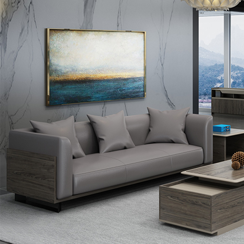 质凡办公家具商务办公沙发简约现代接待室会客皮沙发茶几组合套装 三人位