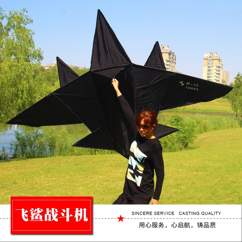 飞鲨战斗机歼15 大型微风易飞成人儿童风筝飞机 风筝线轮创意 三维工匠 2.8米飞鲨战斗机+22水晶轮4股_7_868