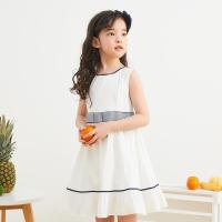 [2件2.5折价:67.3,叠加199减30]米喜迪mecity童装夏装新款女童腰部宽织带装饰梭织连衣裙