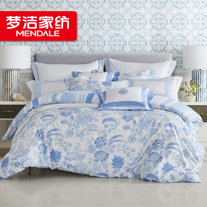 梦洁(MENDALE)家纺 60S长绒棉被子四件套全棉纯棉床上用品田园风床单被套绗缝1.5m1.8m床