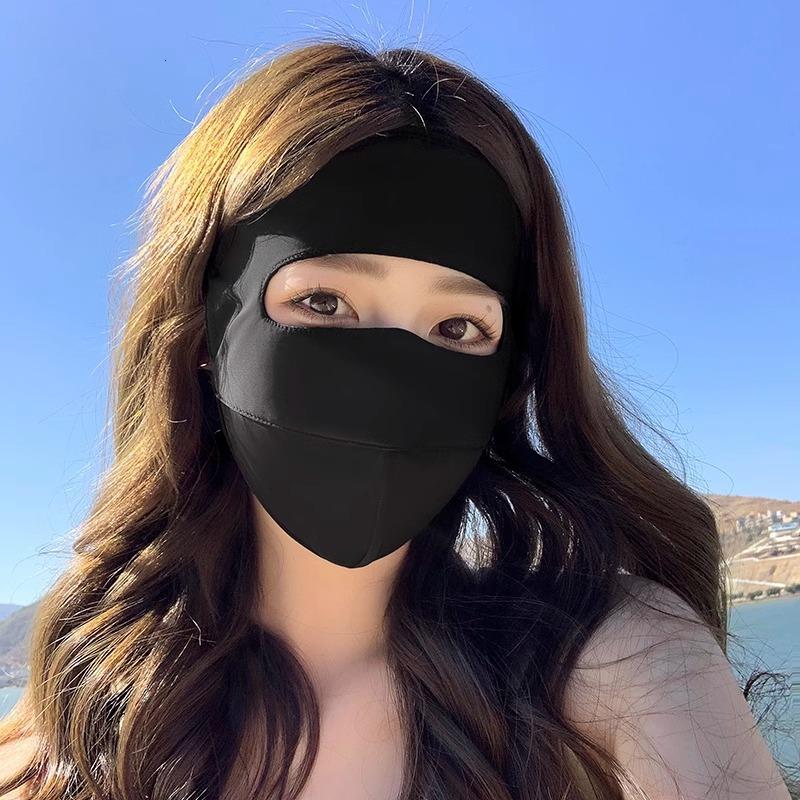防晒面罩女防紫外线夏季骑行开车冰丝脸基尼护面部遮全脸遮阳口罩 黑色【冰丝脸基尼面罩】