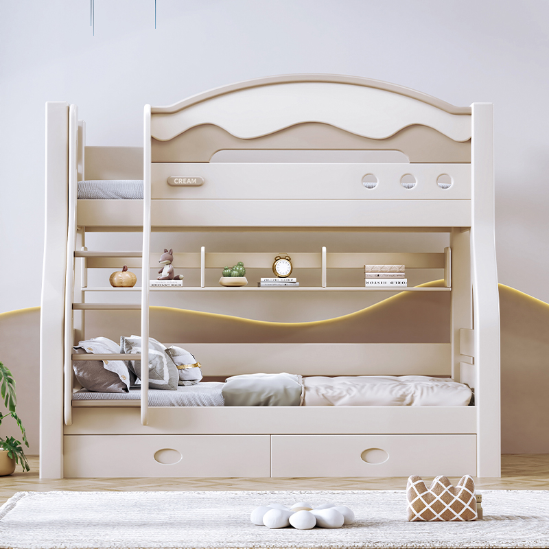 欧梵森 儿童床子母床现代简约樱桃木上下床双层床实木高低床成人床大人床成年床多功能母子床上下铺木床双人床 直梯款 上铺宽115下铺宽135