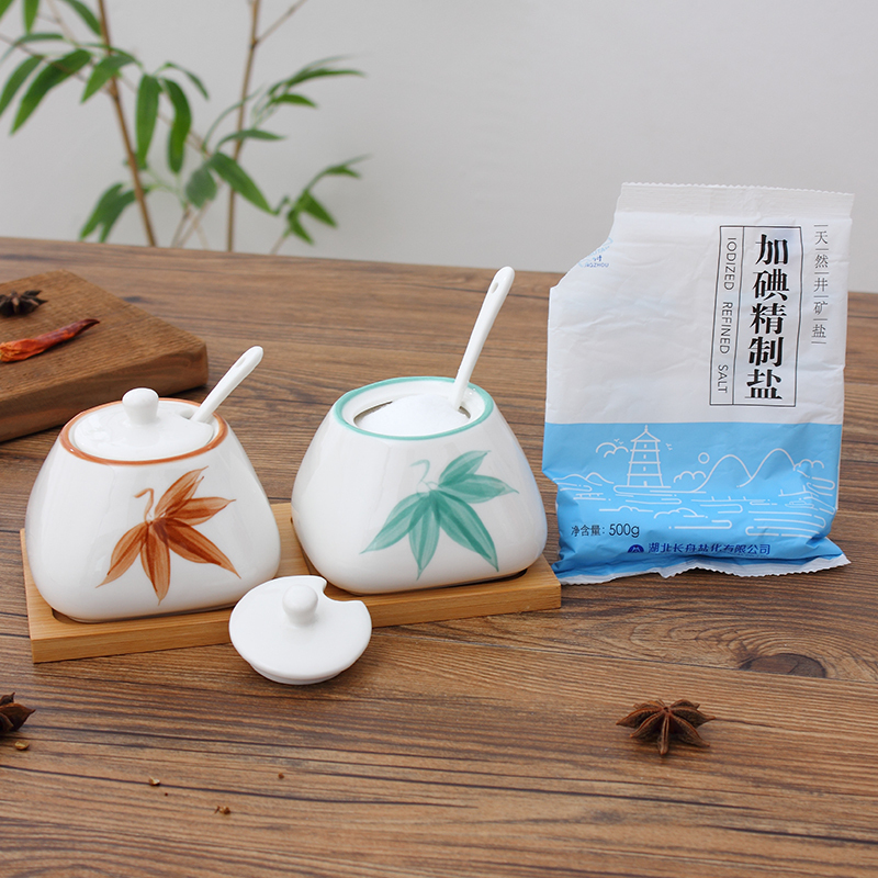 日式调味罐陶瓷厨房盐糖调料盒套装家用调味瓶佐料盒带盖组合防潮 敬平 笑脸组合带底盘送调味勺