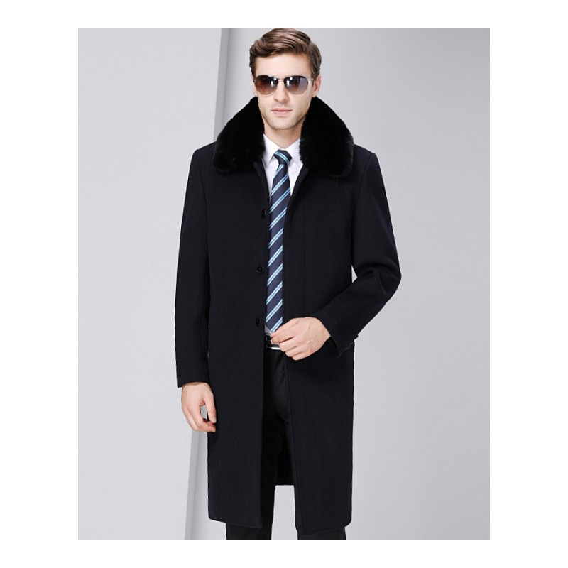 【免费试穿，退换无忧】秋冬中老年羊毛呢大衣男中长款加厚羊绒爸爸长款过膝风衣领导大衣品牌官方 1219黑色加绒送毛领 170/88A