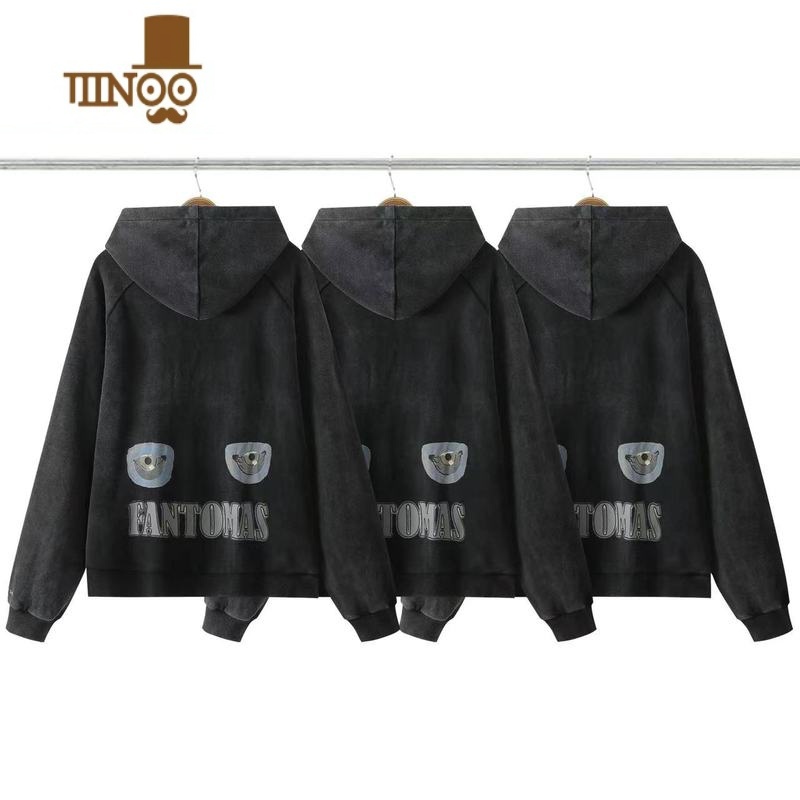 YANXUGRAILZ TALK 美式高街潮牌水洗做旧情侣毛圈连帽卫衣男女同款高清大图