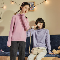 [2.5折价140元]唐狮冬季新款百搭学生羊毛衫打底毛衣女纯色半高领内搭黑白色
