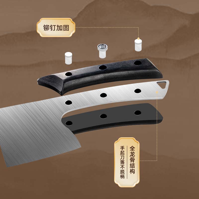 张小泉 D101251 古法锻打匠心圆头切片刀 不锈钢厨房刀具高清大图