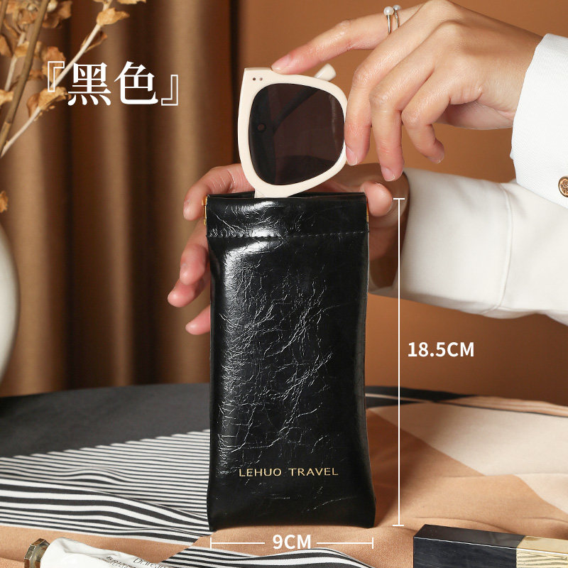 眼镜收纳袋墨镜太阳镜抗压便携保护盒自动闭合弹片眼睛收纳包1085 黑色【油蜡皮眼镜包】