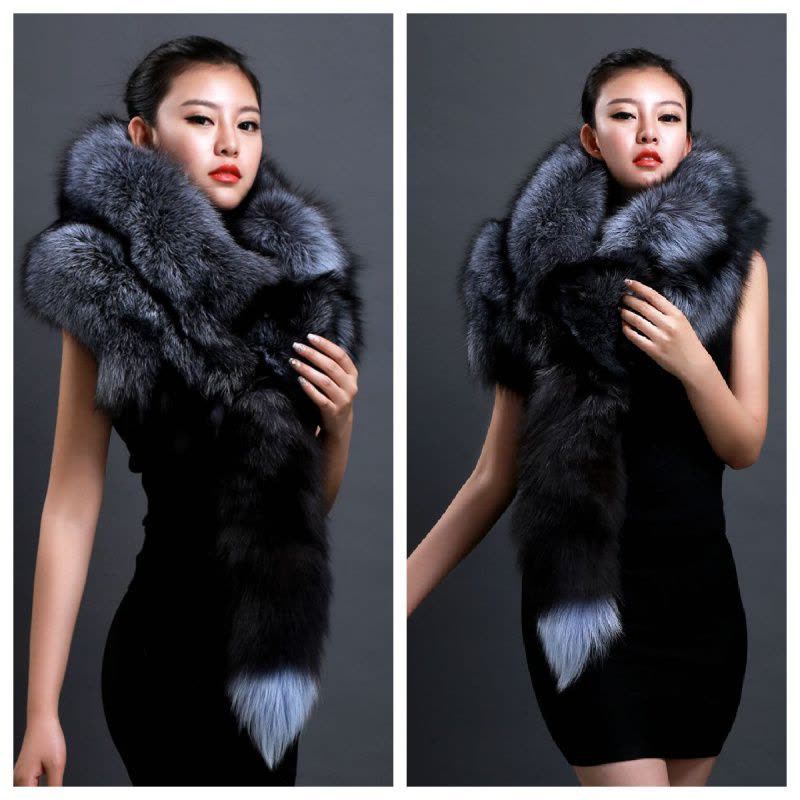 举翼王子整只狐狸皮围脖狐狸围巾皮草围巾披肩银狐玄狐图片