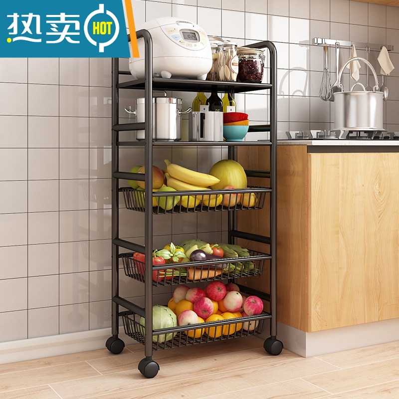 敬平厨房置物架落地多层微波炉架子蔬菜篮推车家用货架锅架收纳储物架高清大图