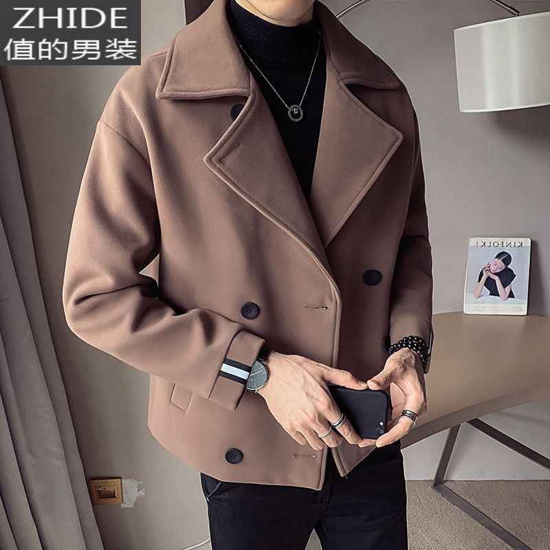 suntek秋冬季风衣男短款毛呢外套男夹克潮牌英伦风韩版潮流痞帅呢子