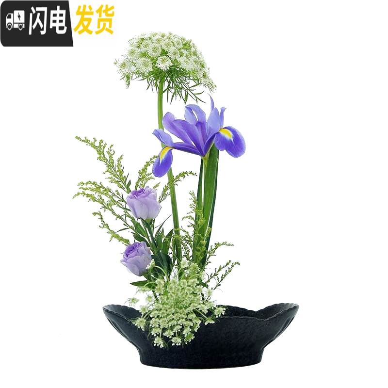 三维工匠陶瓷花盆花器剑山插花器禅意复古中式插花器皿日式花道小原流花盘 套装 大花盆容器