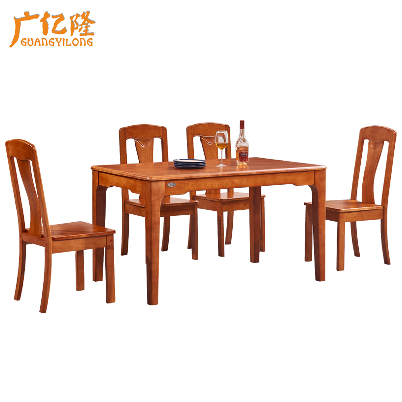 广亿隆实木餐桌椅组合条形饭桌食堂餐桌椅一桌四椅高清大图
