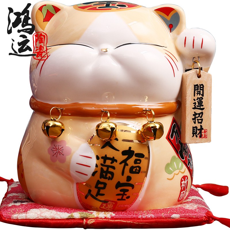 日本正品猫摆件 波斯猫 陶瓷家居 创意生日礼品 陶瓷储钱罐 三维工匠 马卡龙波士桃花猫猫高清大图