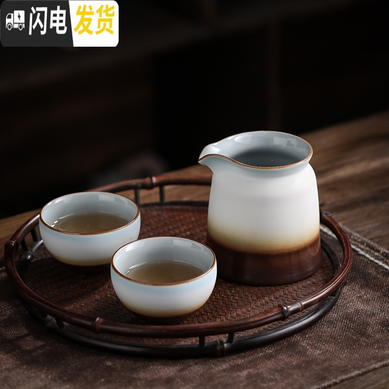 三维工匠陶瓷功夫茶具套装粗陶日式家用新中式禅意简约泡茶壶整套茶具 万古粗陶茶壶套