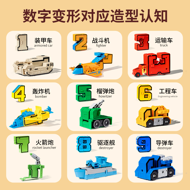 儿童益智玩具男孩拼装数字变形机器人积木组合3到6岁礼物男童2430