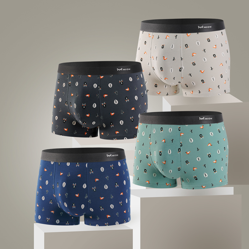 猫人男士内裤男生纯棉四角透气抗菌2025新款青少年平角短裤头男款