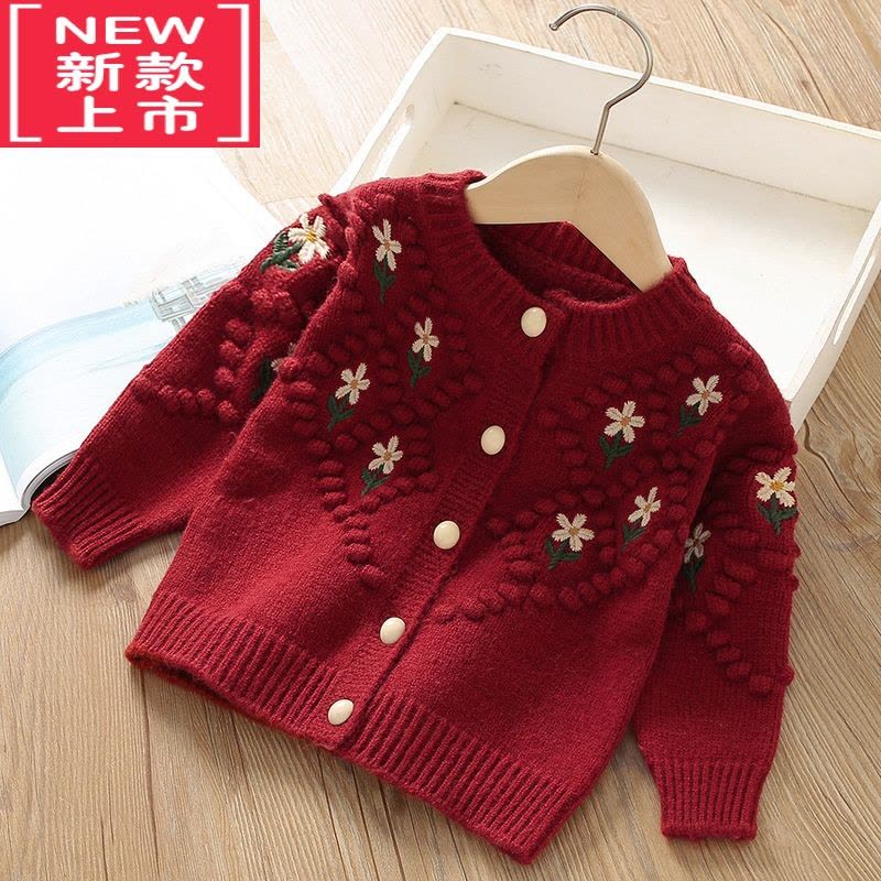 可莉允儿童毛衣秋冬宝宝韩版洋气甜美花朵刺绣球球针织衫开衫外套小女孩图片