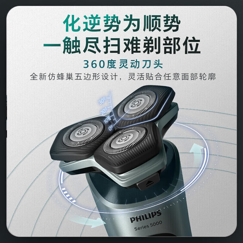 飞利浦(PHILIPS)电动剃须刀 刮胡刀电动胡须刀蜂巢5系pro干湿双剃全身水洗多效理容男士剃须刀SU5799/06高清大图