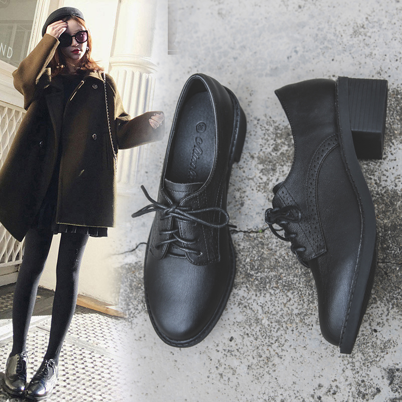暖青汇皮小皮鞋女春季英伦风黑色软底高跟夏季复古舒适配裙子工作单鞋